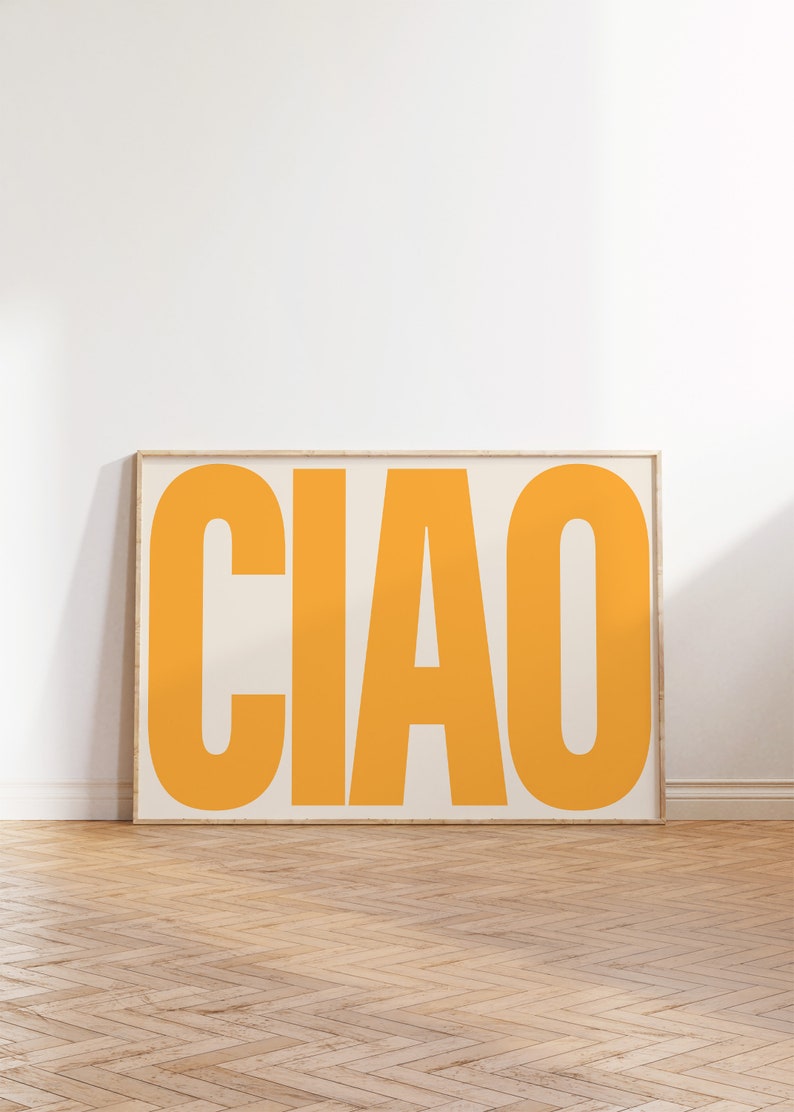 Ciao Print Typography Poster Trendy Wall Art Italian Retro Poster Yellow Art Gallery Wall Art Printable Art Digital Download image 2