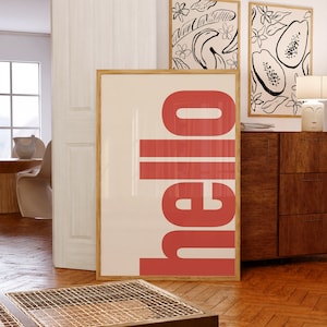 Hello Print | Typografie Poster | Trendige Wandkunst | Retro Art Poster | Neutrale Kunst | Galerie Wandkunst | Druckbare Kunst | Digitaler Download