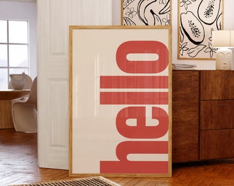 Red Hello Typography Print | Retro Gallery Wall Art (Digital Download)