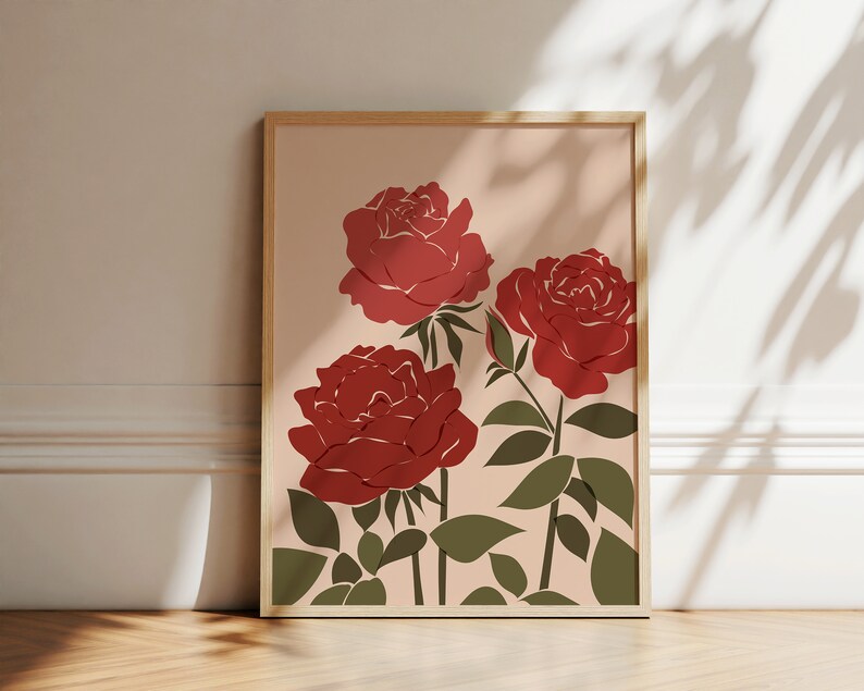 Red Rose Art Print | Abstract Floral Wall Decor (instant Download) - Etsy