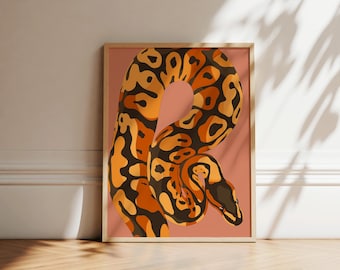 Färgglad kungspyton konsttryck | Tropisk safariillustration (digital nedladdning)