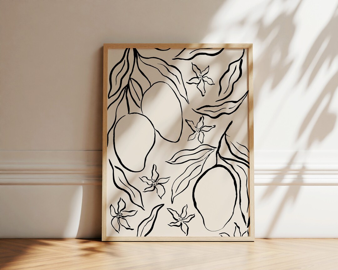 Mangoes Ink Drawing Art Print | Tropical Kitchen Decor (printable ...