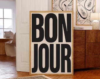 Bonjour Typography Print | Retro French Wall Art (Digital Download)
