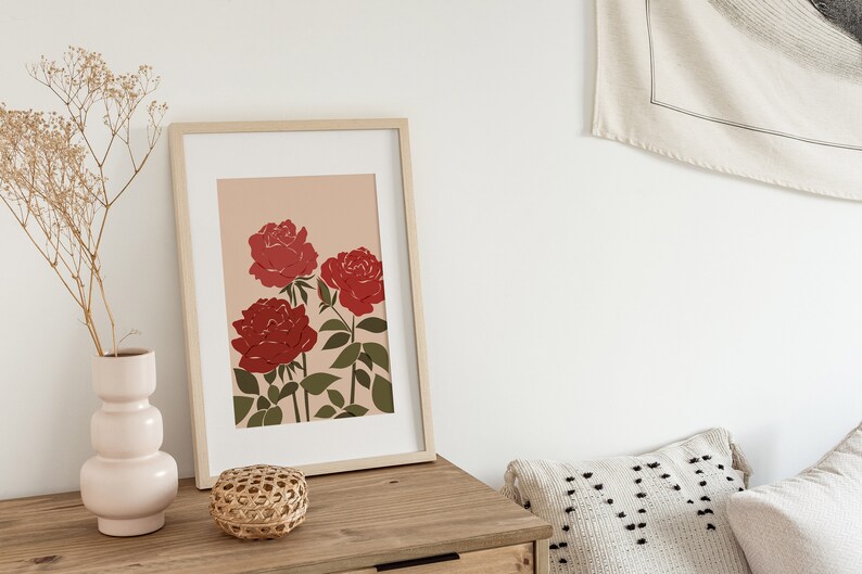 Red Rose Art Print | Abstract Floral Wall Decor (instant Download) - Etsy