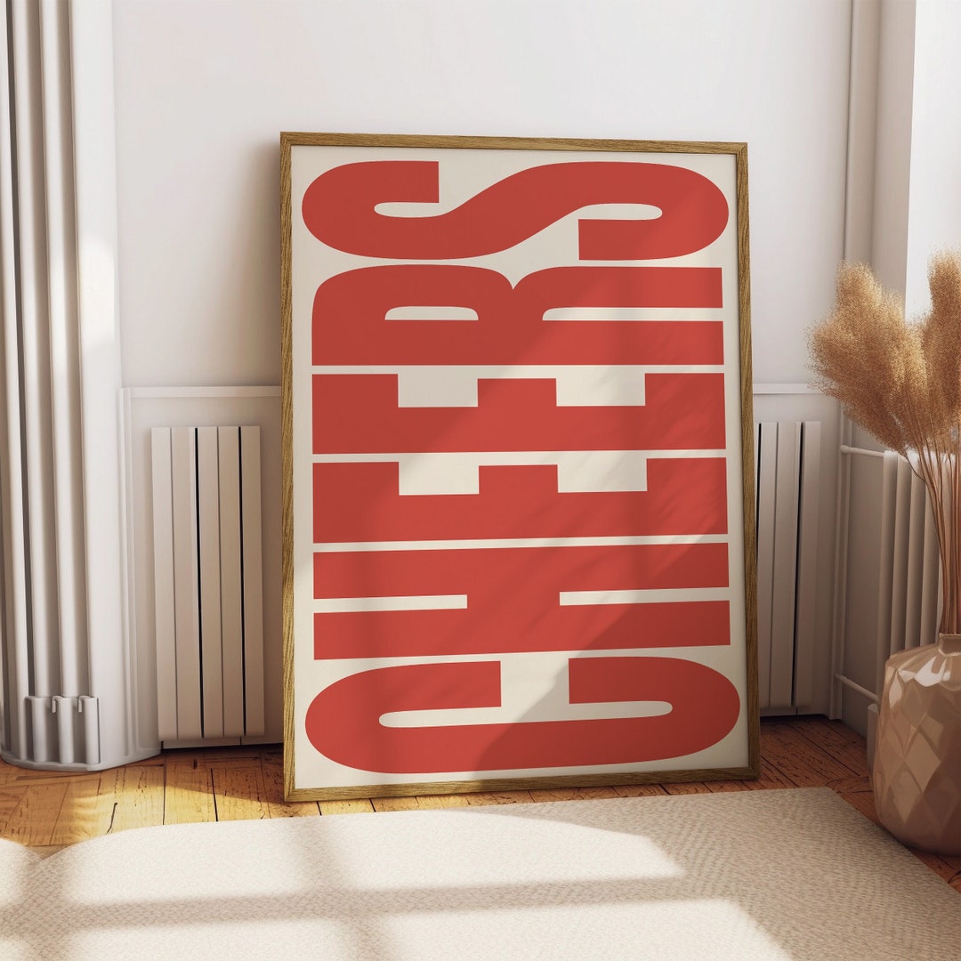 Cheers Print | Typography Poster | Trendy Wall Art | Retro Poster | Red ...