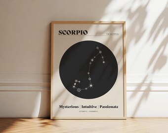 Scorpio Star Constellation Art Print | Zodiac Constellation Wall Art | Neutral Decor | Astrology Poster | Printable Art | Instant Download