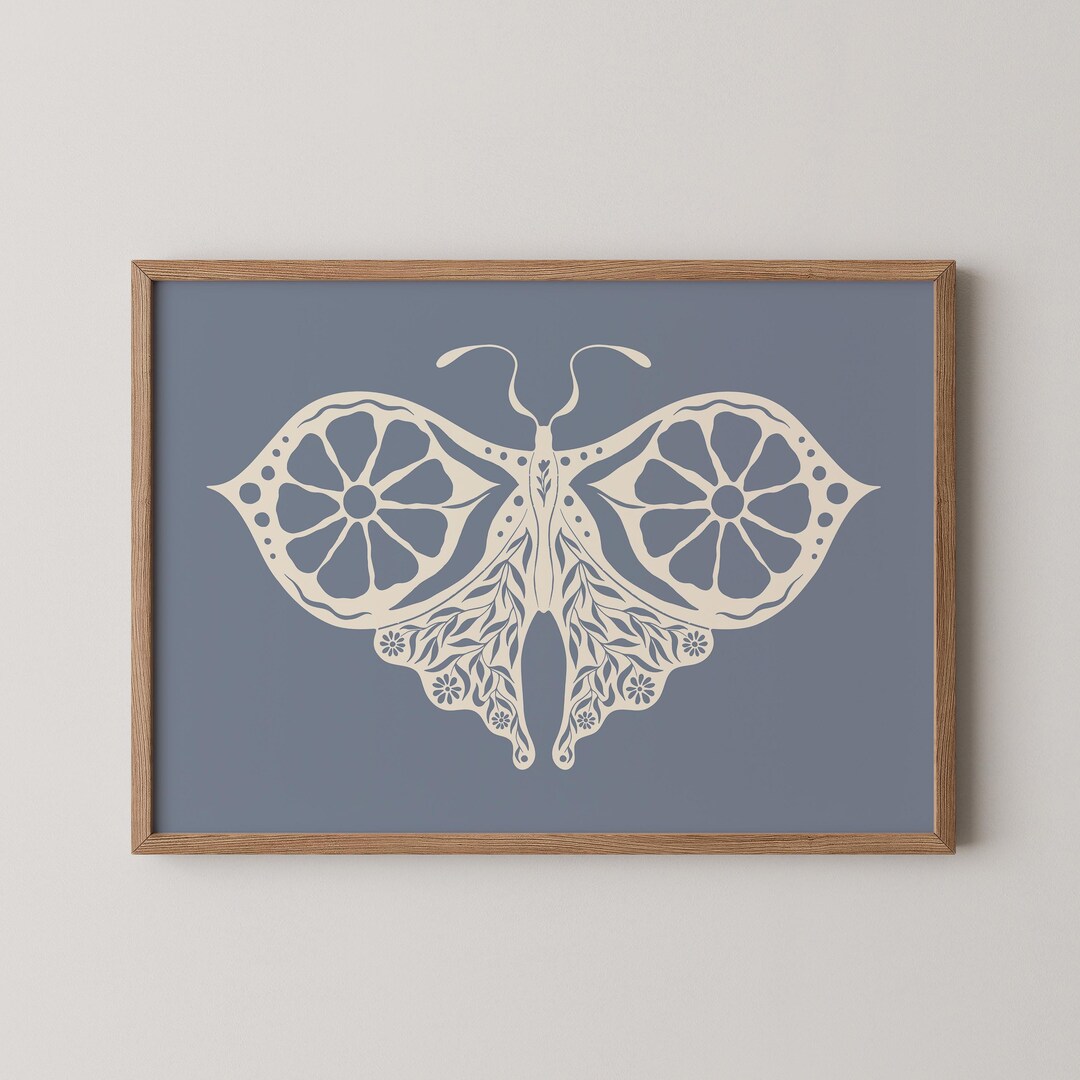 Folk Art Luna Moth Print | Cottagecore Scandinavian Decor (digital ...