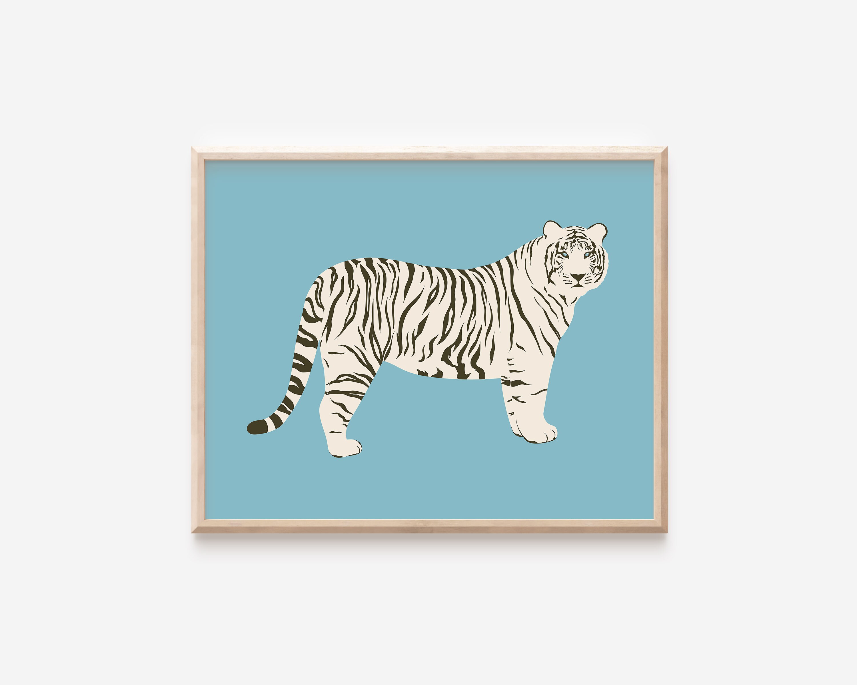 Abstract White Tiger Print Big Cat Print Blue Tiger Etsy