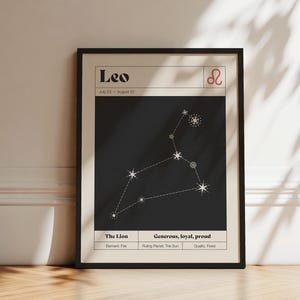 Löwe Sternbild Kunstdruck | Sternzeichen Konstellation Wand Kunst | Neutrales Dekor | Astrologie Poster | Druckbare Kunst | Sofort Download