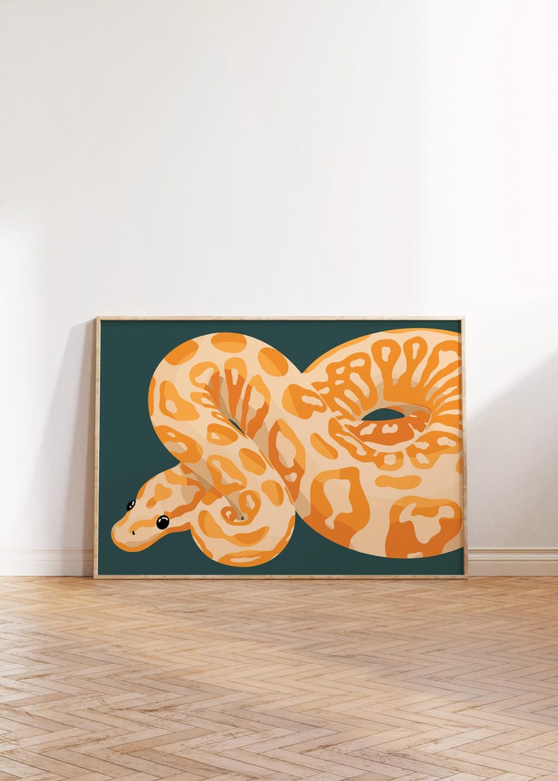 Colorful Ball Python Art Print | Tropical Snake Illustration (digital ...