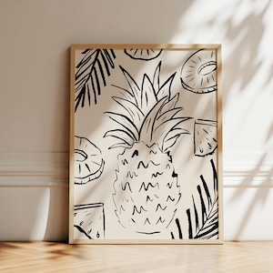 Pineapple Print | Botanical Ink Drawing | Tropical Kitchen Print | Pineapple Illustration | Midcentury Modern Wall Decor | Printable Artwork