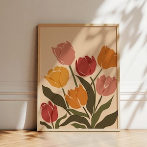 Stampa artistica tulipano / Arte murale astratta / Mercato dei fiori / Poster botanico / Illustrazione tulipano / Arte stampabile / Poster Boho / Download istantaneo