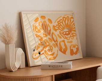 Impressão artística colorida de python | Ilustração de cobra de safári na selva (download digital)