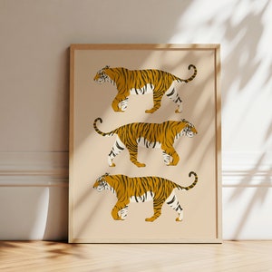 Abstract Tigers Art Print | Neutral Artwork | Big Cat Print | Tiger Illustration | Boho Print | Safari Decor | Trendy Printable Wall Art