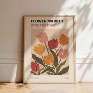 Impressão do mercado das flores | Impressão de arte de tulipa | Arte abstrata de parede | pôster botânico | Mercado de Flores de Amsterdã | Arte de parede para impressão | Arte Boho