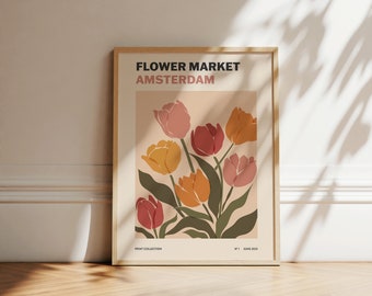 Flower Market Print | Tulip Art Print | Abstract Wall Art | Botanical Poster | Amsterdam Flower Market | Printable Wall Art | Boho Artwork