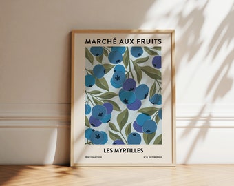 Blueberries Print | Fruit Market Print | Abstract Wall Art | Botanical Poster | Blueberry Painting | Boho Artwork | Printable Kitchen Art