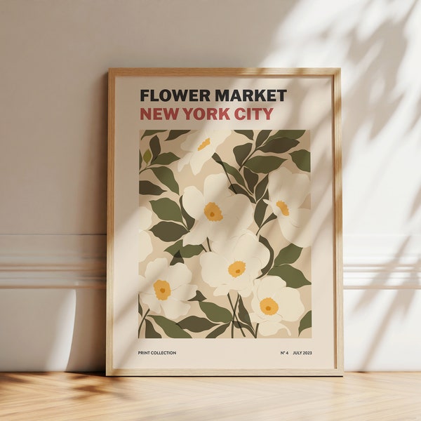 Flower Market Print | Wild Rose Art Print | Abstract Wall Art | Botanical Poster | NYC Flower Market | Printable Wall Art | Boho Artwork