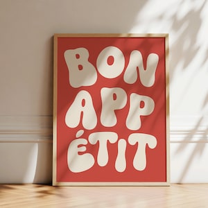 Bon Appetit Typography Poster | French Art Print | Trendy Typography Print | Kitchen Wall Decor | Maximalist Wall Art | Printable Artwork