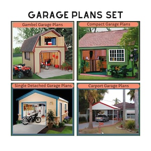 Modern DIY Garage Shed House Set Plans, Home Building Blueprints for Detached Car Garage Shed Storage Cabinet and ADU Plan