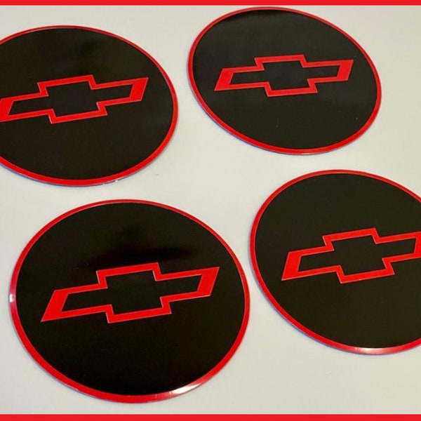 4pcs CHEVY Emblem Badge rally wheel cap caps'' logo stickers RED/BLACK