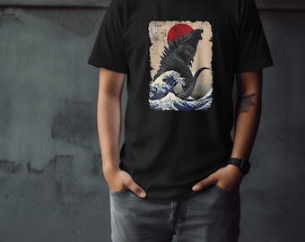 Retro Japanese Kaiju Wave T Shirt - Vintage Godzilla Monster Graphic Tee