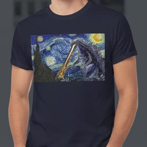 Starry Night Godzilla Unisex T-shirt | Godzilla Kaiju Film Fantasy Van Gogh fan-t-shirt
