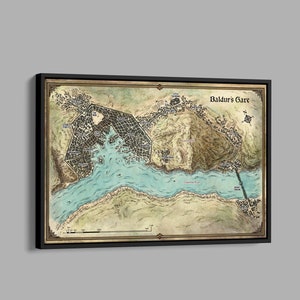 Baldur's Gate Weltkarte Leinwand, Karte von Baldur's Gate Poster Druck, Spielzimmer Dekor, Spielkarte Wanddekoration, Gaming Poster, coole Wanddekoration