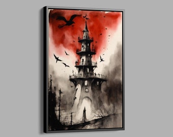 Stephen Gammell Style Darkness Canvas, Surreal Painting Poster, Stephen Gammel Style paint, Surreal Art Canvas, Pessimistic Painting Canvas