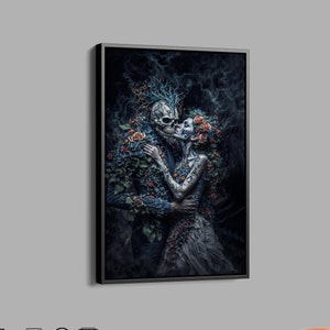 Totes Paar Last Kiss Leinwand, Paar Last Tanz, Skelett Poster, Skelett Liebhaber Wanddekor, Surrel Paar Print Poster, Dia de los Muertos