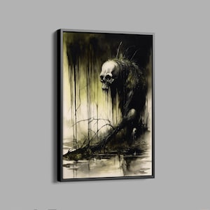 Surreal Skeleton Painting Canvas, Psychedelic Style Wall Decor, Surreal Canvas, Surreal Painting Wall Art, Darkness Skeleton Painting
