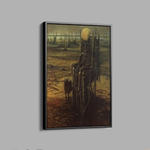 Lienzo surrealista de cementerio oscuro, pintura de Zdzislaw Beksinski, decoración de pared, arte mural con pintura surrealista, lienzo gótico, lienzo psicodélico