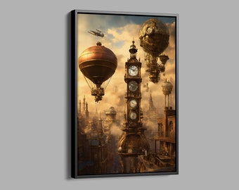 Steampunk Air Ships Canvas, Towel Volan Canvas, Steampunk Air Poster, Steampunk Canvas, Steampunk Airship Art,Vintage Steampunk World Canvas