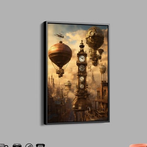 Steampunk Air Ships Canvas, Towel Volan Canvas, Steampunk Air Poster, Steampunk Canvas, Steampunk Airship Art,Vintage Steampunk World Canvas