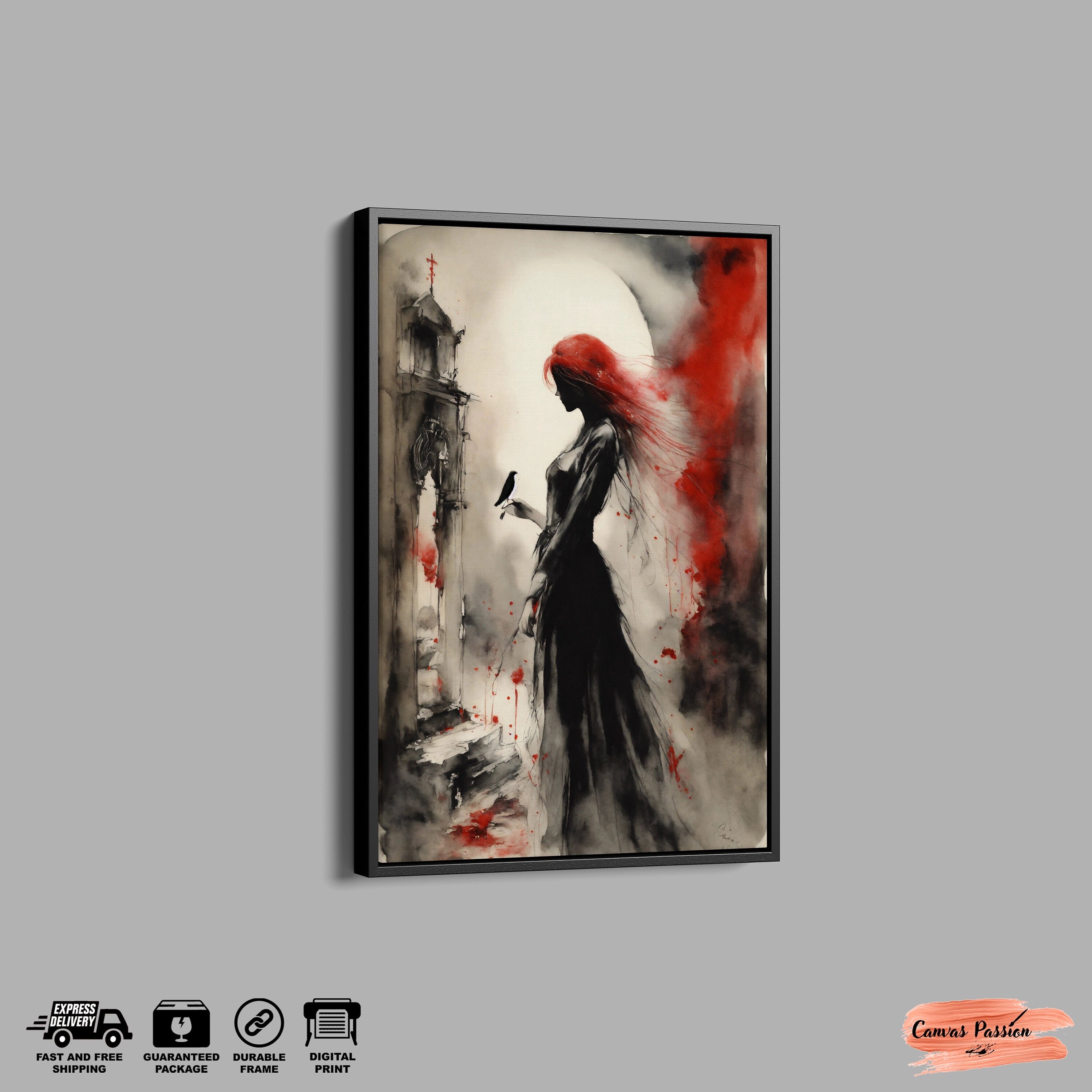 Psychedelic Woman Canvas, Stephen Gammell Style Poster, Surreal Painting Girl Canvas, Pessimistic Painting Canvas, Darkness Drawing Canvas
