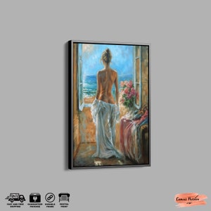 Artistic Nude Woman Portrait, Woman Wall Art, Naked Woman Canvas, Woman Theme Canvas Home Decor, Retro Style Nude Landscape Drawing Black Frame