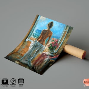 Artistic Nude Woman Portrait, Woman Wall Art, Naked Woman Canvas, Woman Theme Canvas Home Decor, Retro Style Nude Landscape Drawing Roll Canvas