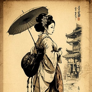 浮世絵 女性と風景 本物版画 伝統的な日本の版画雌の雪.jpg?s