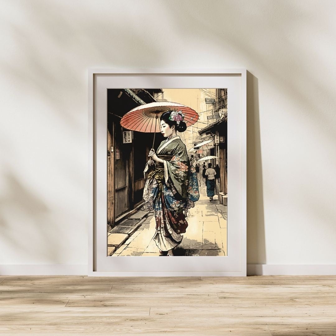 Edo Period Japanese Geisha Walking Japanese Print Line Art Japanese Art ...