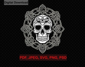 Digital Skull Design - Printable Art - Instant Download Skeleton Rock & Roll Aesthetic, Printable Art design