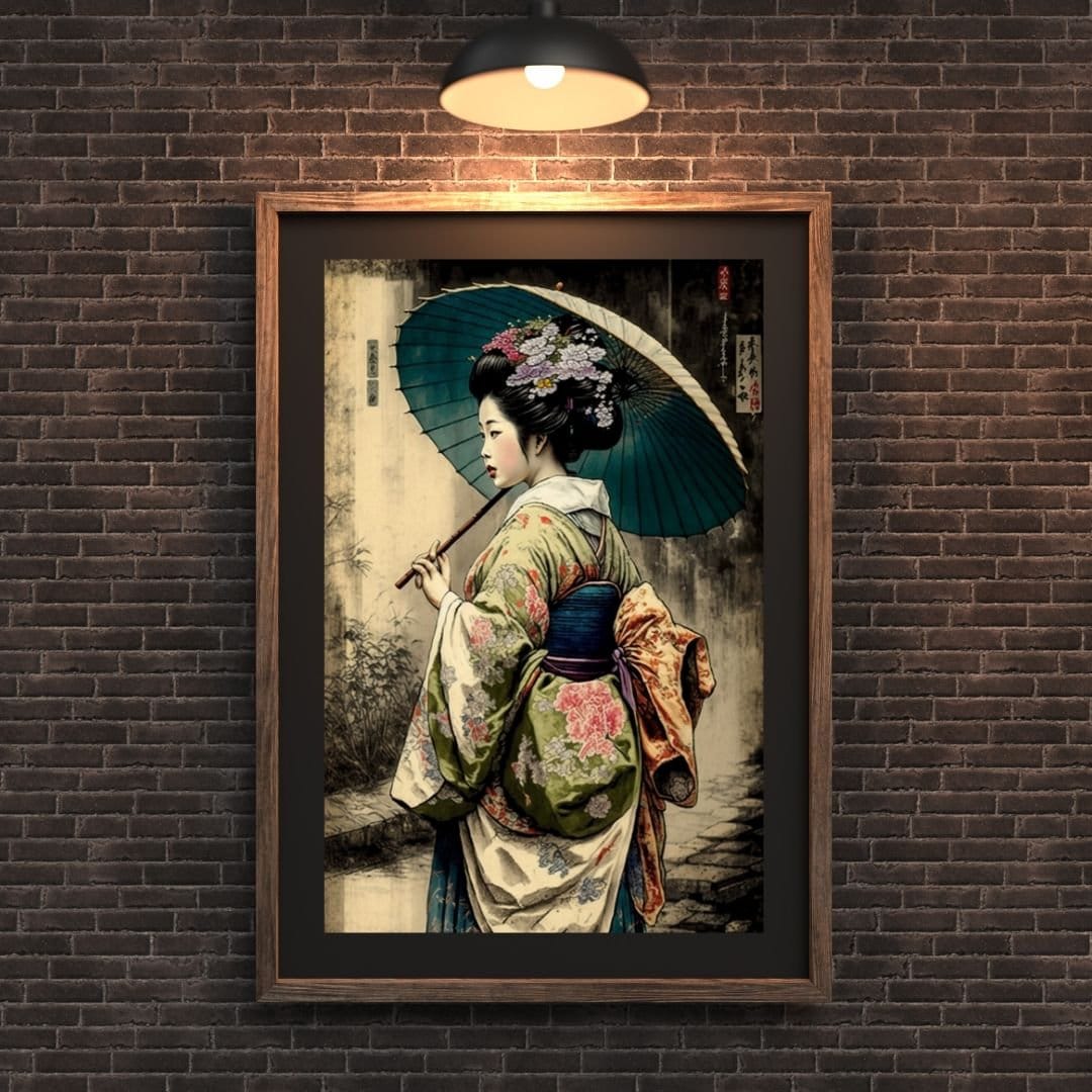 Edo Period Japanese Geisha Walking Japanese Print Line Art Japanese Art ...