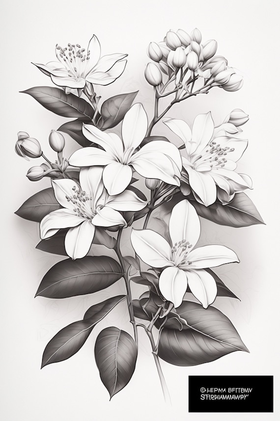 Jasmin Flowers, Pencil Sketch, Botanical Art, Floral, Fine Art, Nature  Illustration, Black and White Art, Flower Sketch, Jasmin Art, Graphit - Etsy