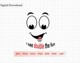 Alegre Engraçado Smiley Face SVG | Smiley Face veja o dobro da diversão | Camisetas Smiley Face Brincalhonas | Eu vejo o dobro da diversão