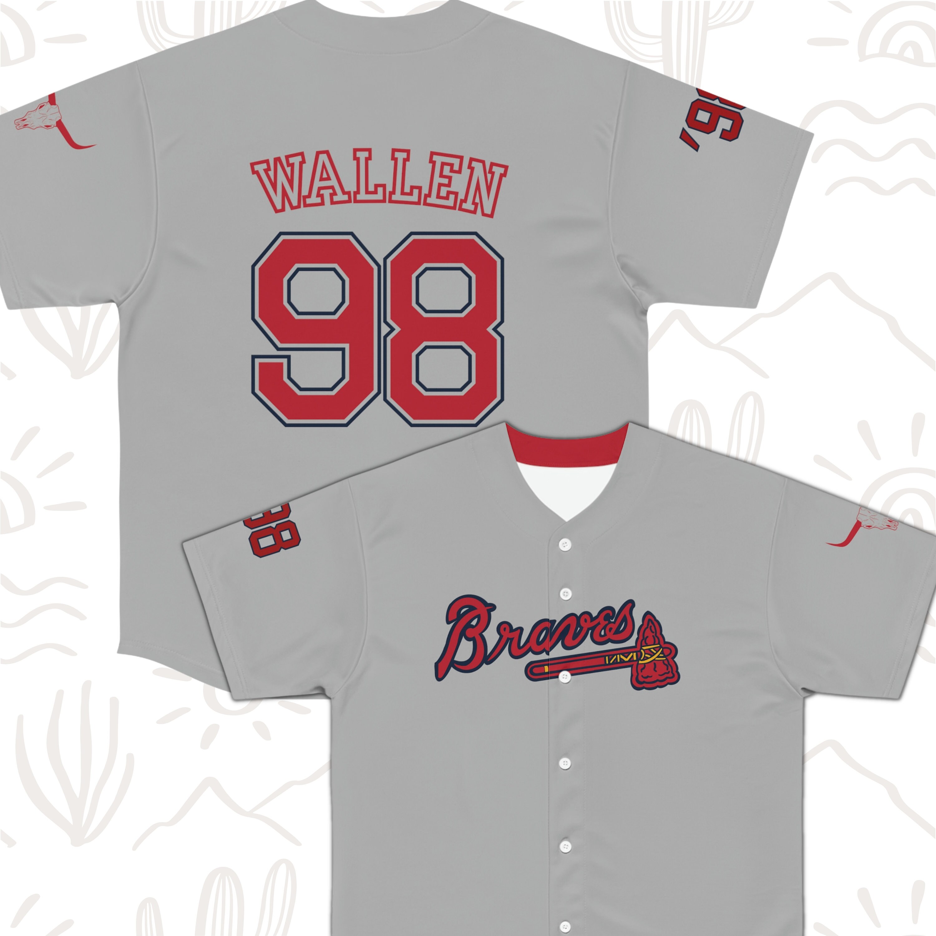 98 Braves Wallen Full Button Baseball Jersey Wallen Etsy