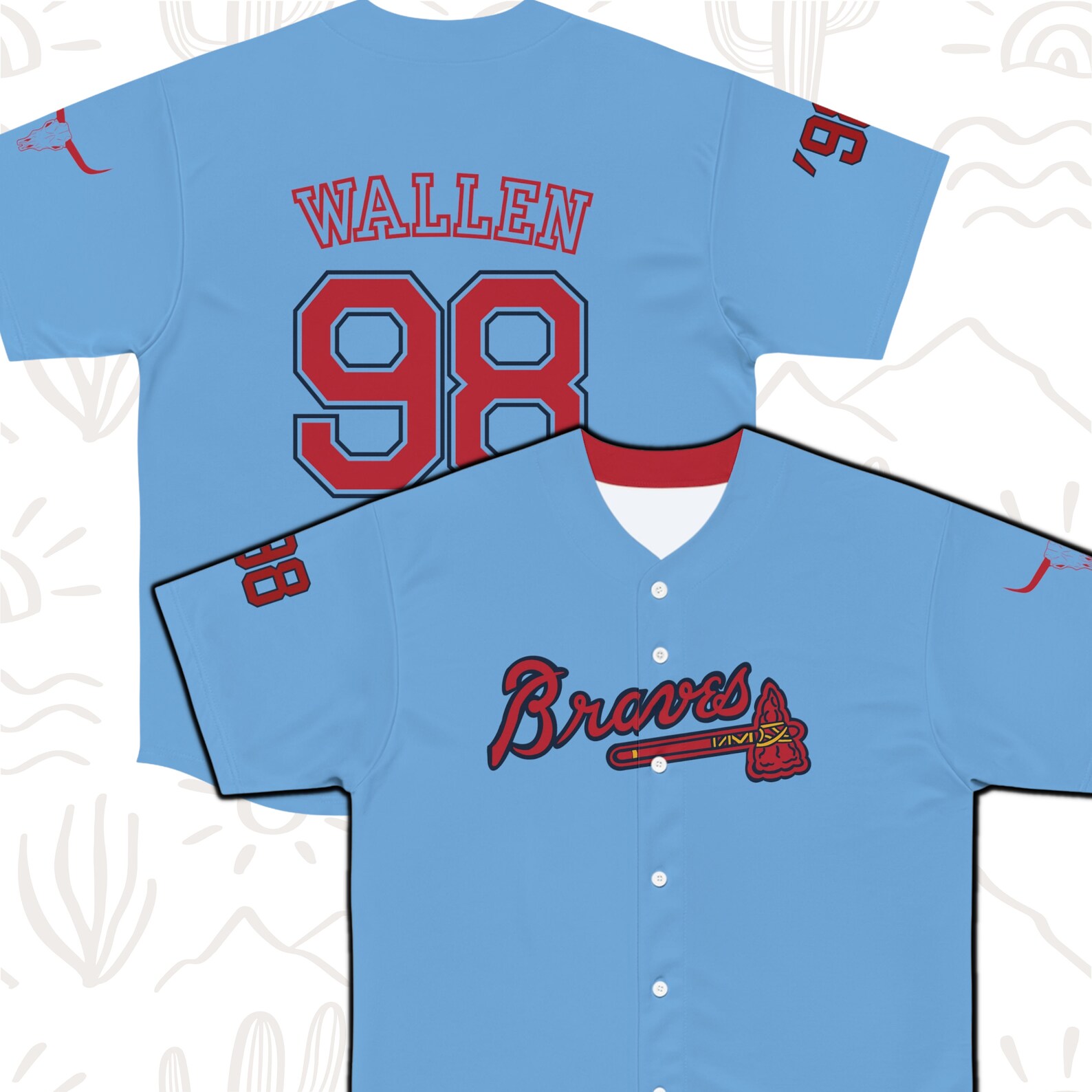 98 Braves Wallen Full Button Baseball Jersey Wallen Etsy