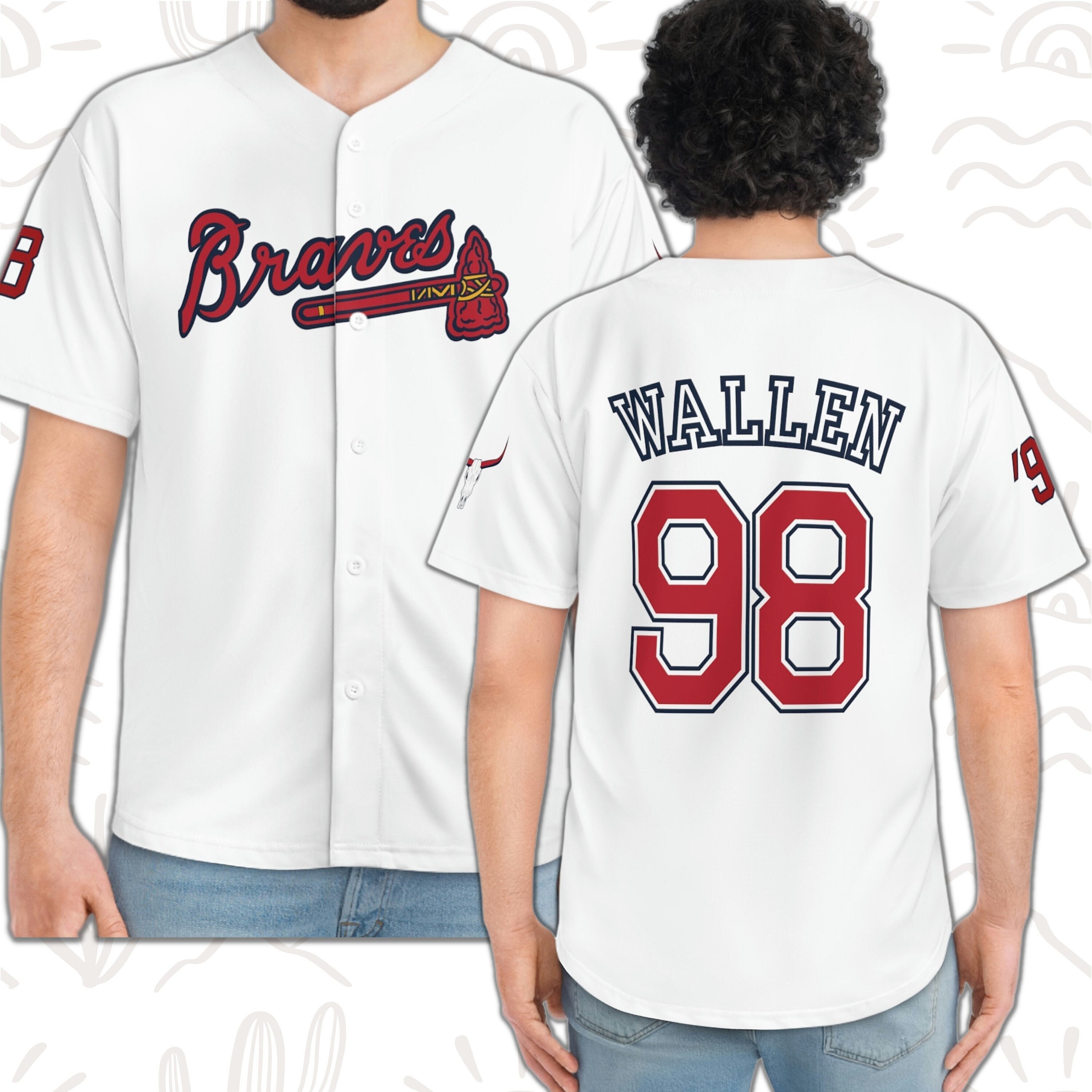 98 Braves Wallen Full Button Baseball Jersey Morgan Wallen 