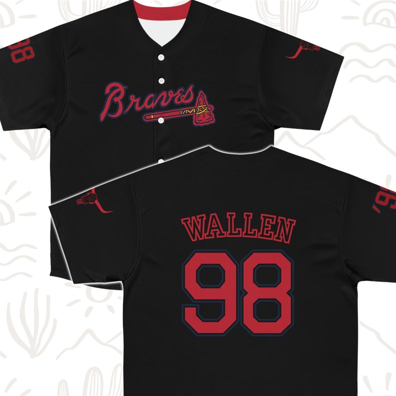 98 Braves Wallen Full Button Baseball Jersey Wallen Braves