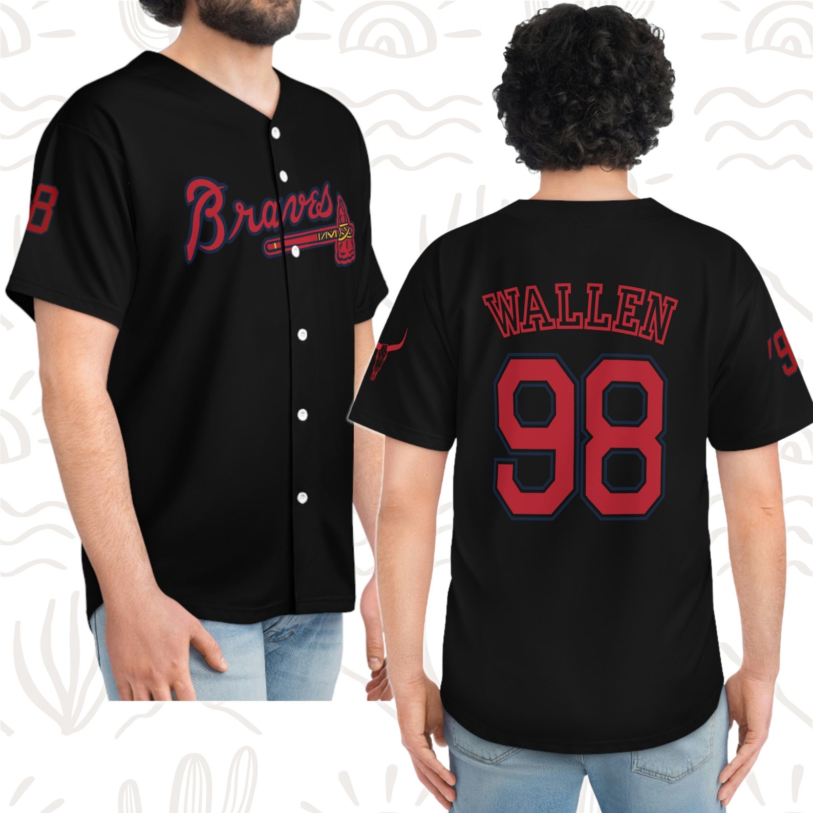 98 Braves Wallen Full Button Baseball Jersey Wallen Etsy