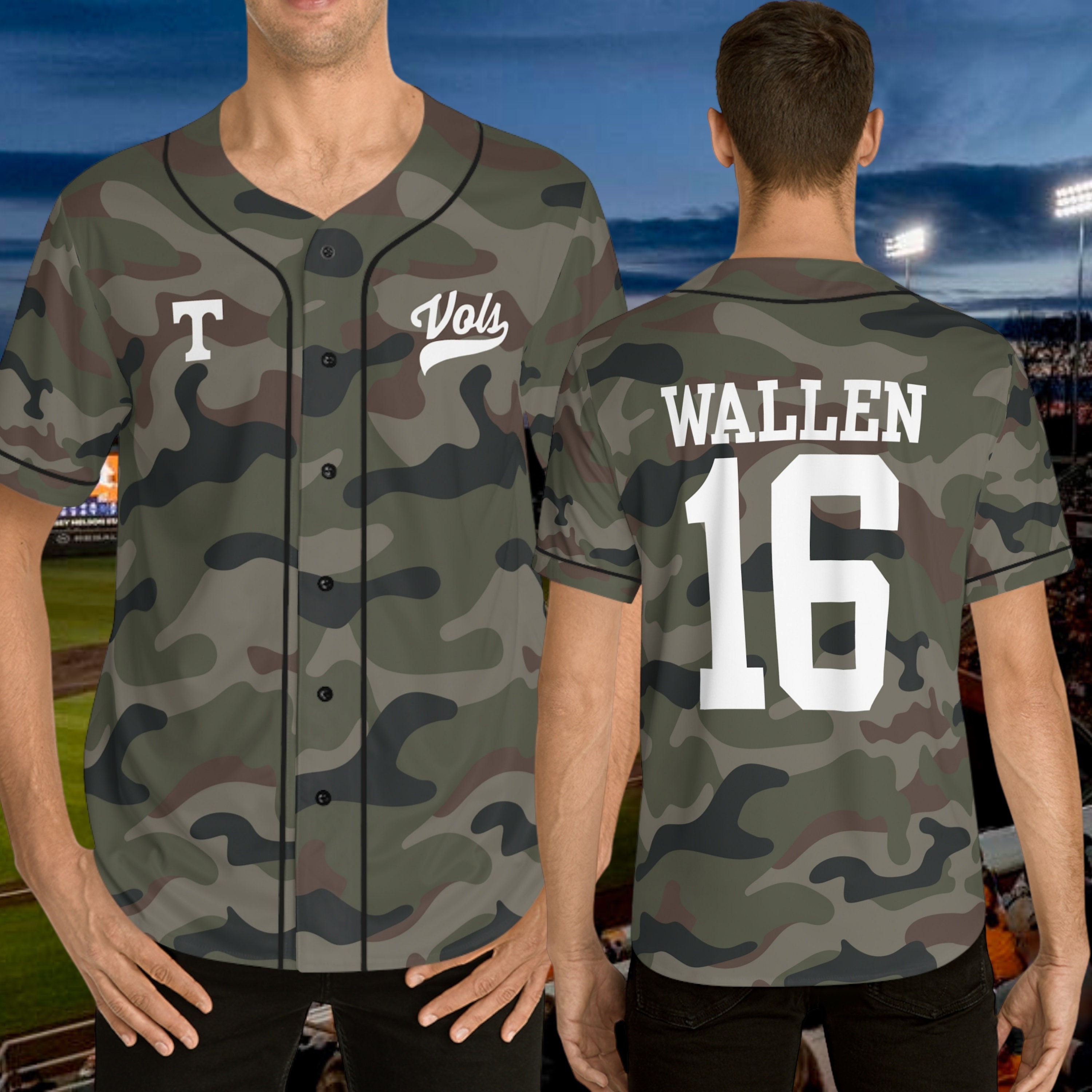 Morgan Wallen Jersey Camo Design Wallen 16 Full Button -  Hong