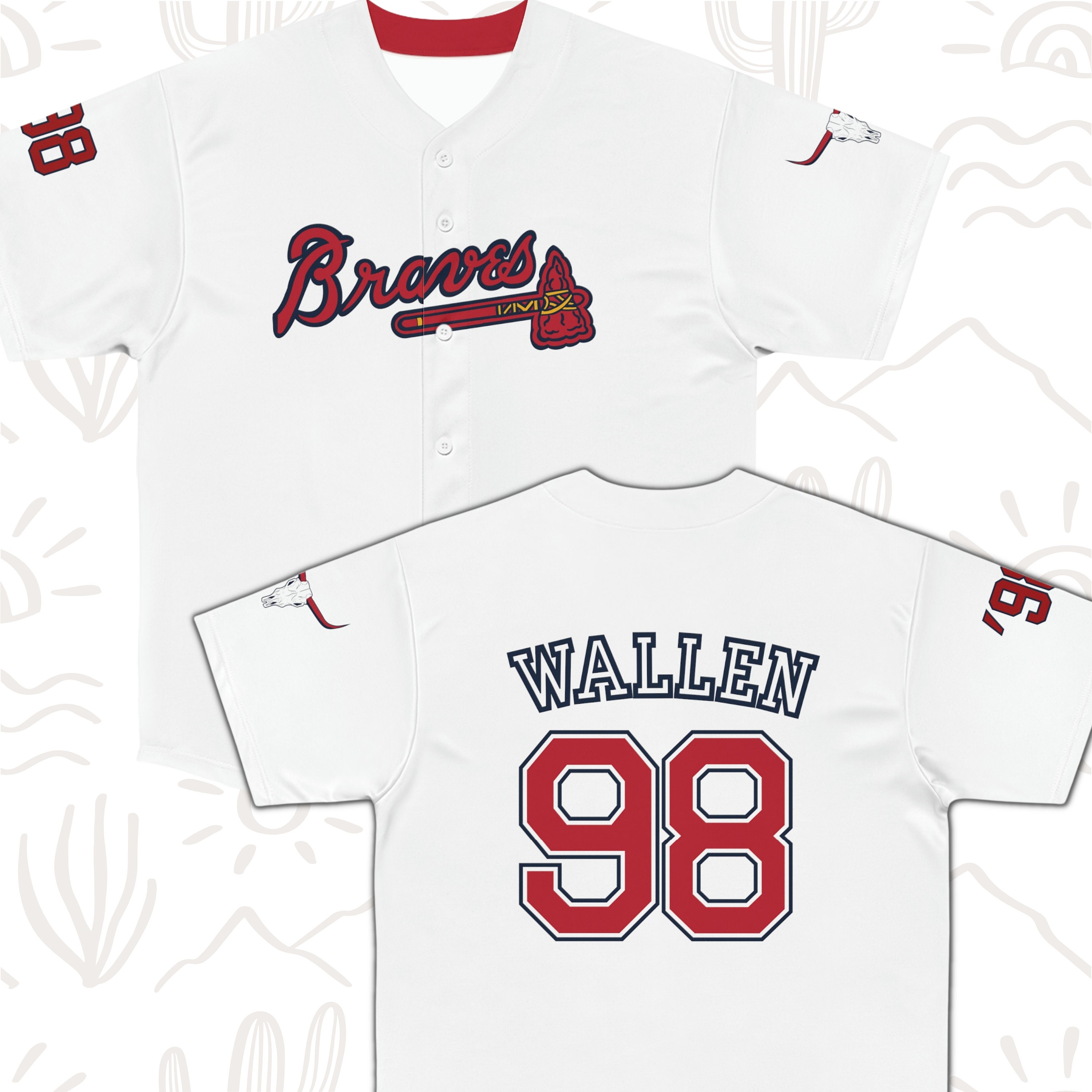 HotEssentialsCo 98 Braves Wallen Full Button Baseball Jersey, Morgan Wallen Braves Tshirt, Oldschool Custom Numbers and Names Tennessee Baseball Jersey